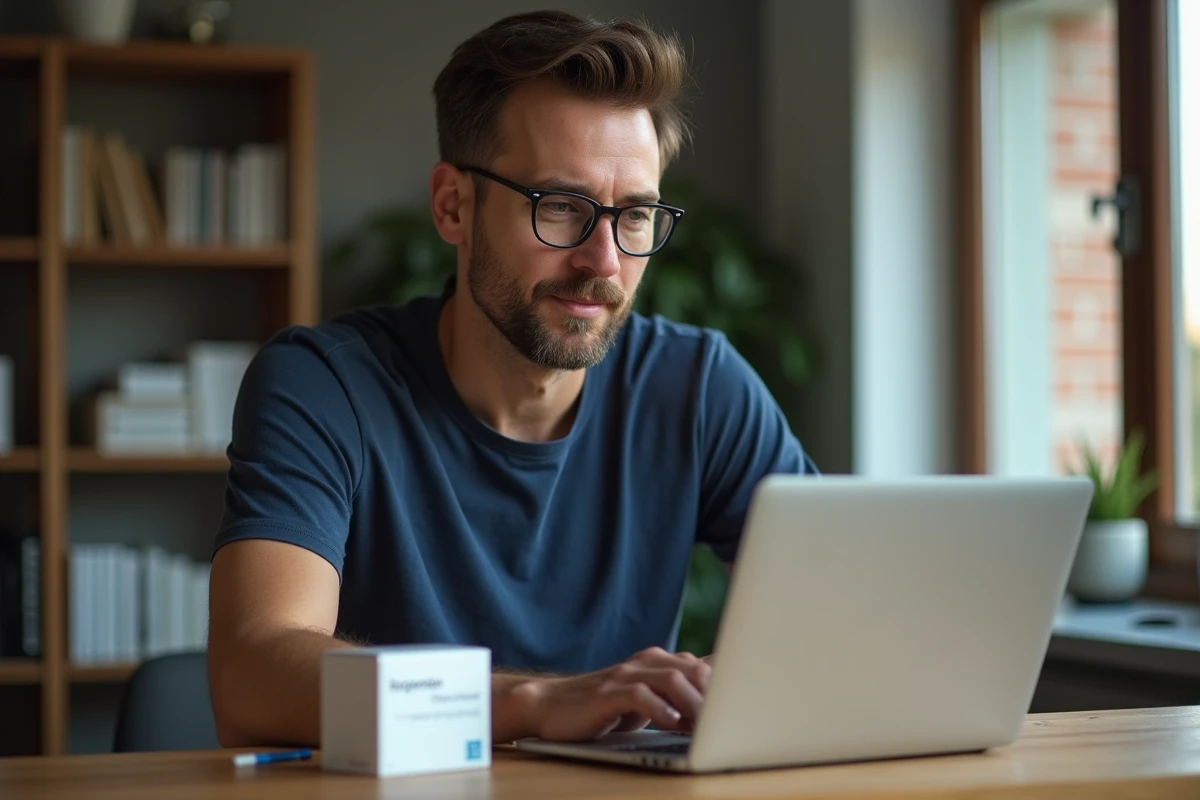 Homme achetant Magnifaïk en ligne depuis son bureau à domicile sur un ordinateur portable