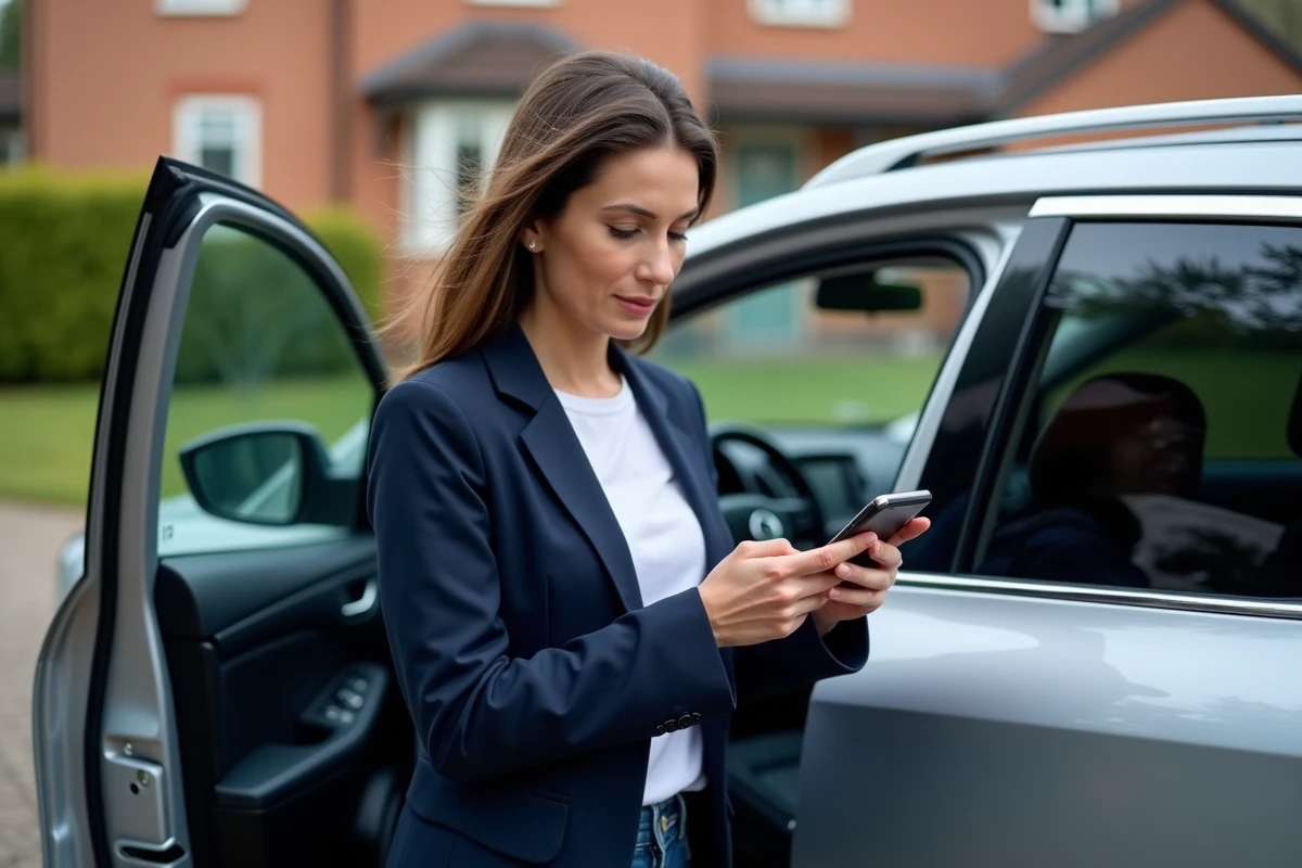 Femme consultant son téléphone pour retrouver le code radio de son Nissan Qashqai