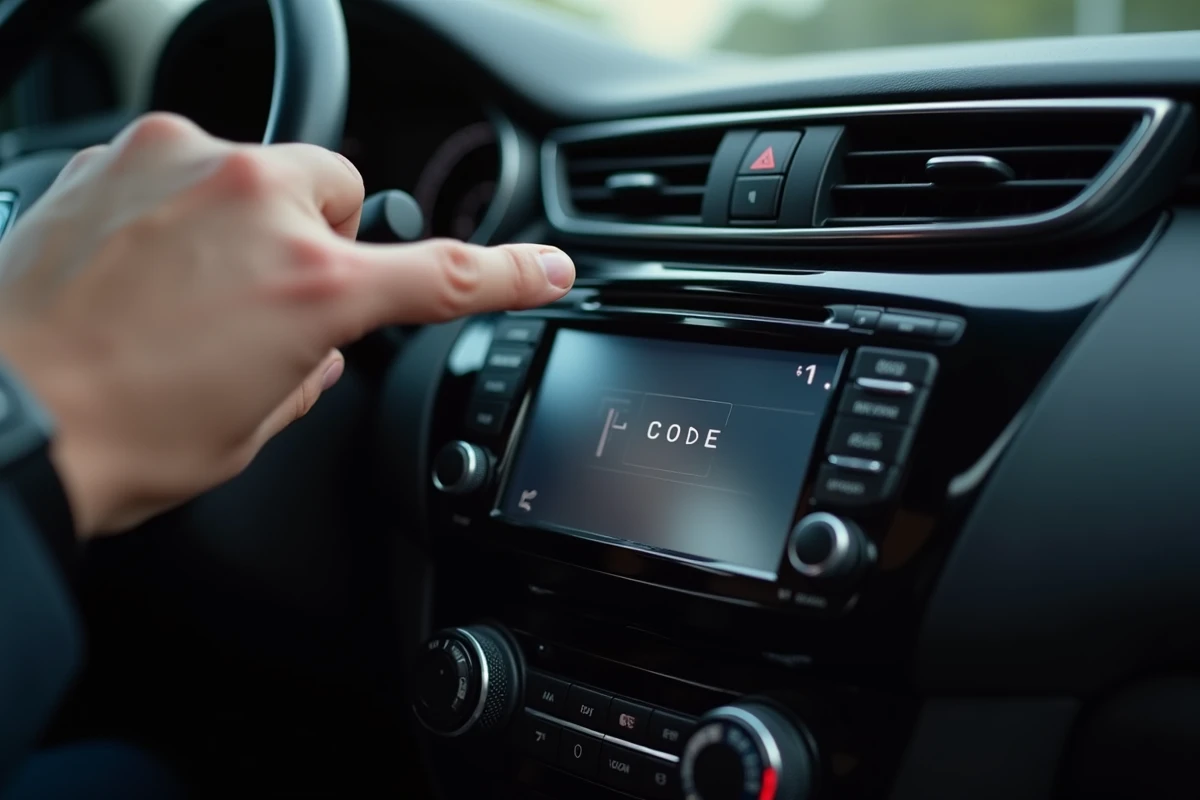 Écran de saisie du code radio bloqué sur un autoradio Nissan Qashqai