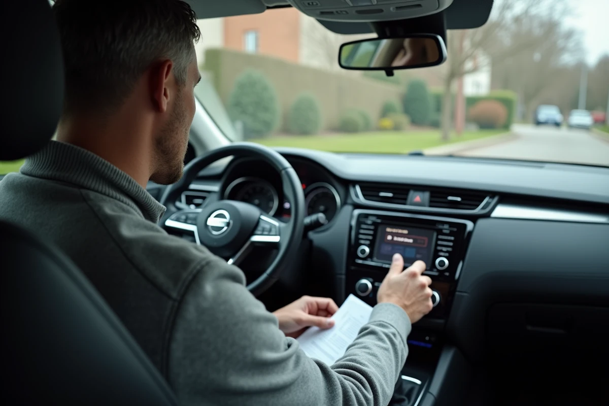 Conducteur entrant le code radio sur l'autoradio d'un Nissan Qashqai après un blocage