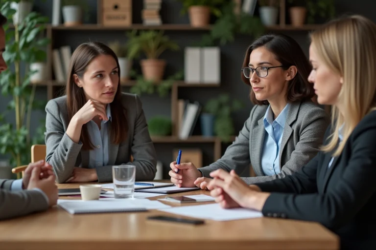 Groupe de professionnels en réunion dans un bureau moderne